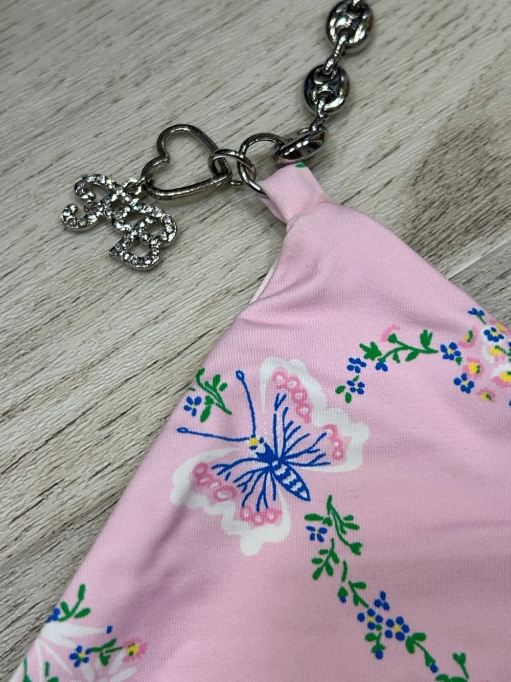 Frankie's Bikinis Fairytale Butterfly Floral Vine Charm Chain Triangle Swim Top